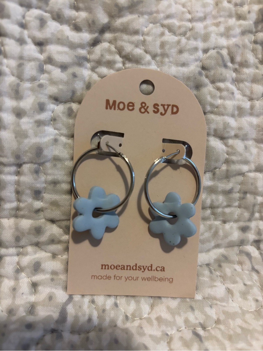Blue Clay Flower Hoop Earrings